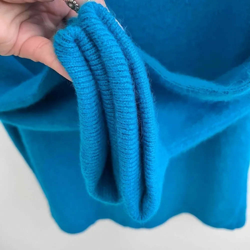 NEW Cowl Neck wool Sweater Angora Lamb MEDIUM Blue Long Sleeve Cozy